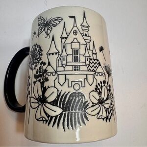 NWT Disney Coffee Mug Fantasyland Castle black and white Floral pattern.